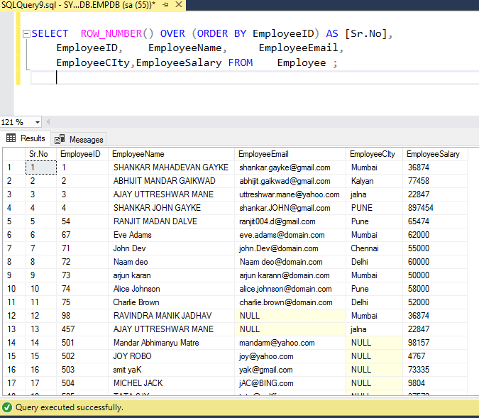 Row number function in sql server