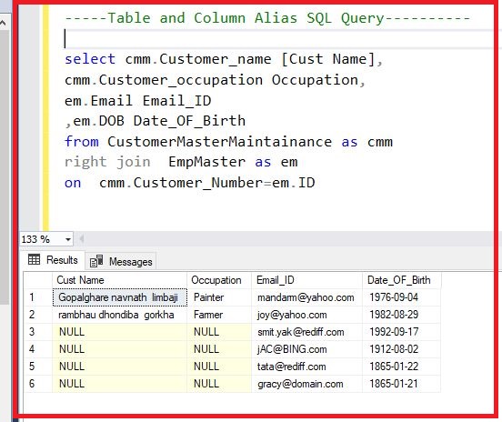 Table and column alias example